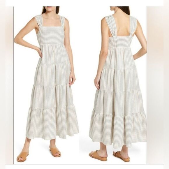 MADEWELL STRIPE TIERED MAXI DRESS IN HEMP VERTICAL STRIPE Medium #711 - Picture 1 of 11